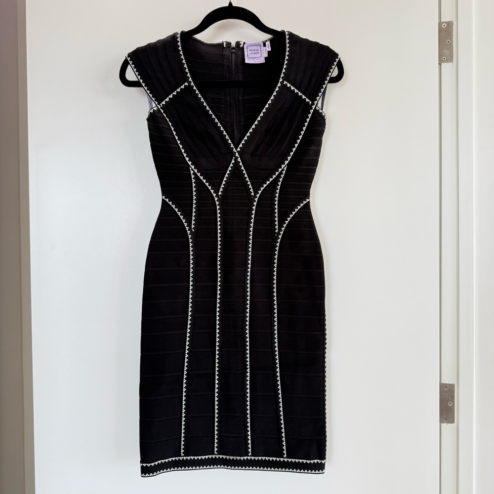 Herve Leger Black Dress with White Trim size Small